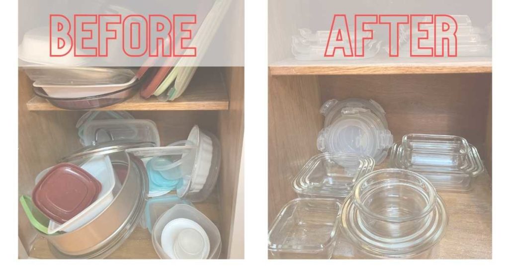 Before and after my switch from plastic to glass containers